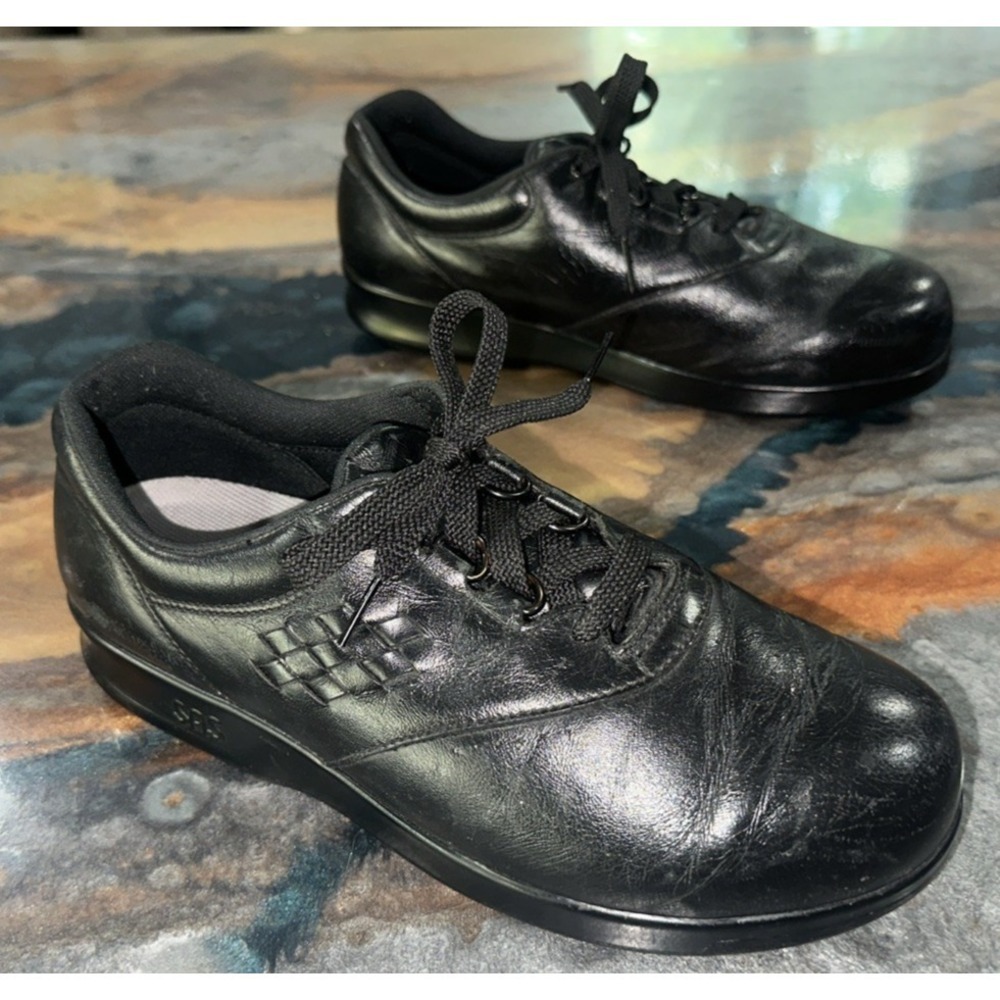 SAS Free Time Black Leather Walking Shoes Women's 8 WW Tri Pad Comfort